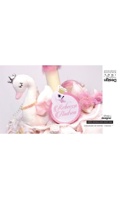 Lumanare de botez pentru fetite cu lebeda fermecata, Lebada Roz Pink Swan 12
